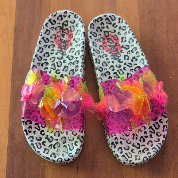 Betsey Johnson Shoes - Colorful Leopard Print Kids Slide Sandals